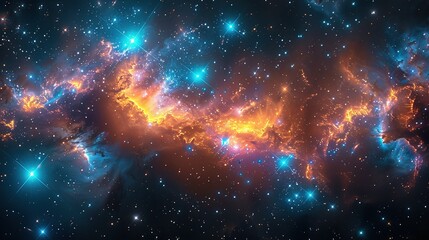 A vibrant cosmic scene showcasing colorful nebulae and stars in deep space.