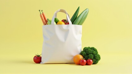 A bag for food filled with fresh fruits and vegetables