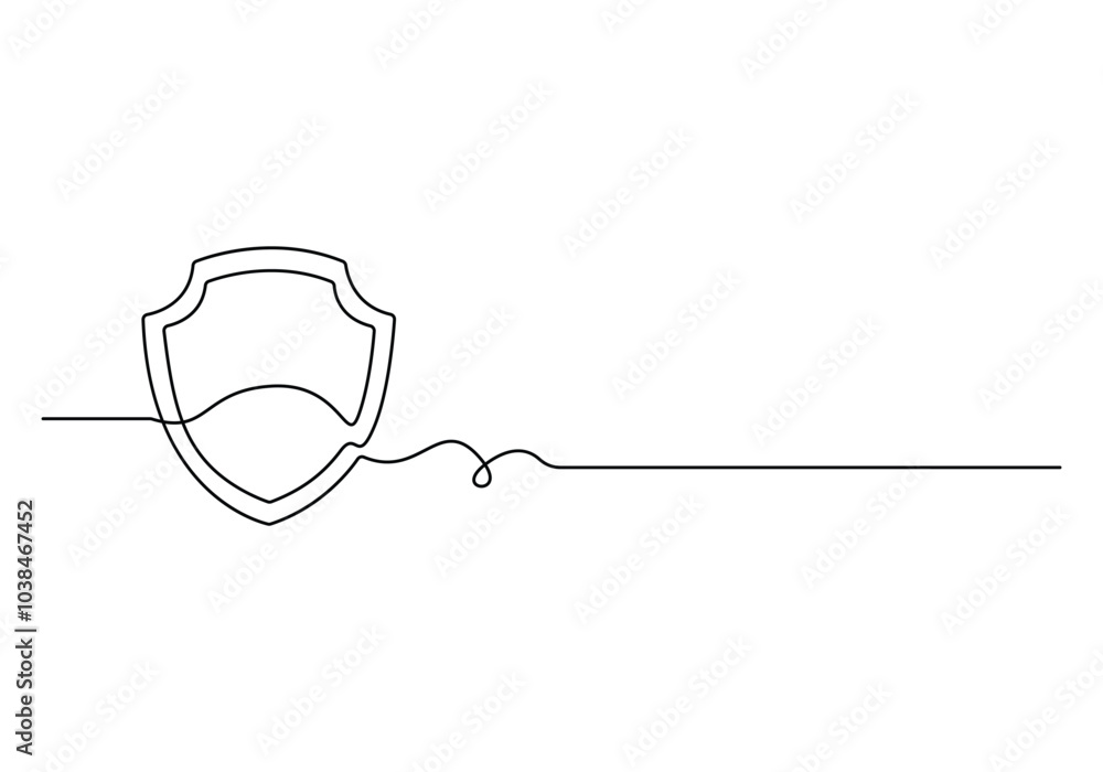 Poster shield in one continuous line drawing. security shield drawn in one line. safety and protection conc