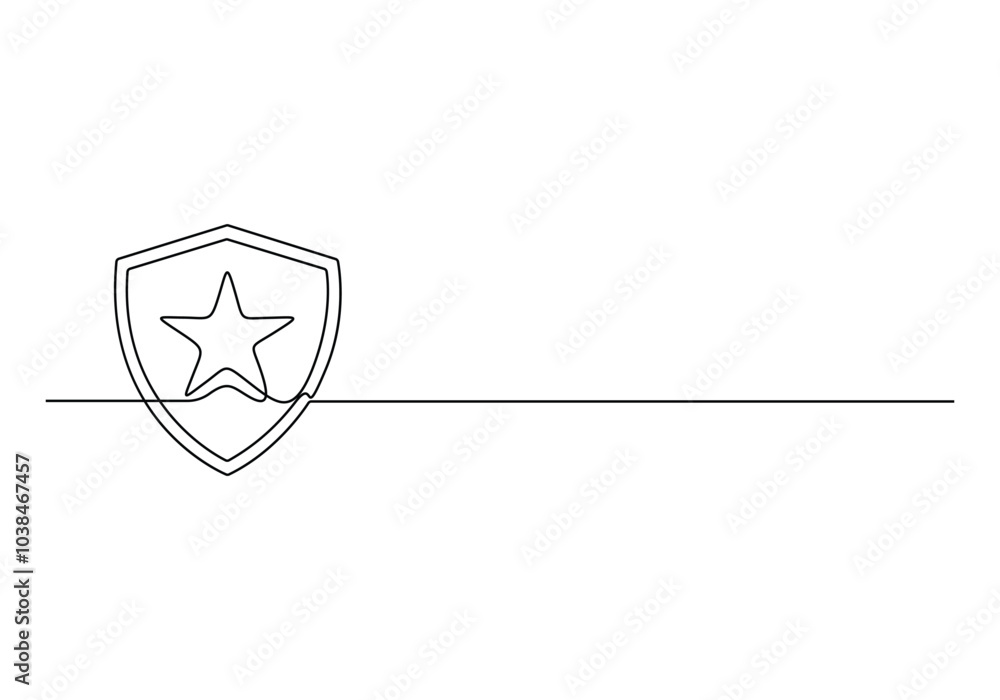 Poster shield in one continuous line drawing. security shield drawn in one line. safety and protection conc