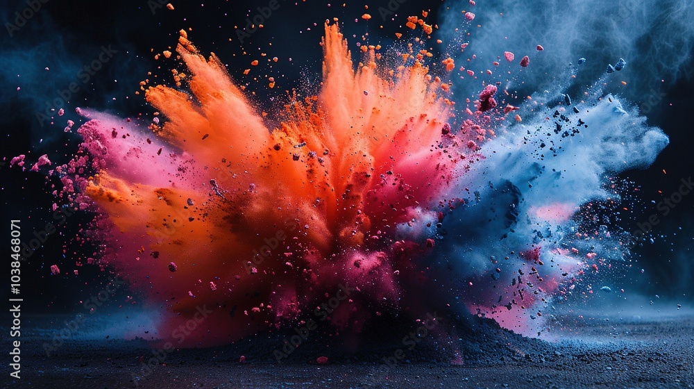 Poster a vibrant explosion of colorful powder creating a dynamic visual effect.