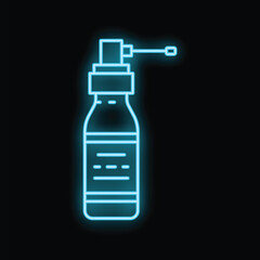 Obraz premium Glowing neon line medical bottle with nozzle sprayer icon isolated on black background vector illustration
