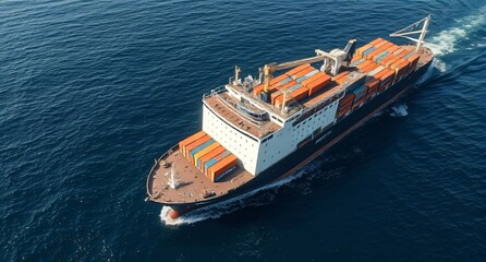 Fototapeta premium Ship with lot of cargos moving fast on the sea