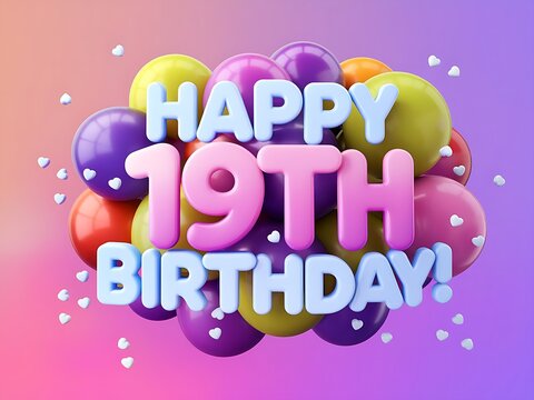 Happy 19th Birthday with Colorful Balloons