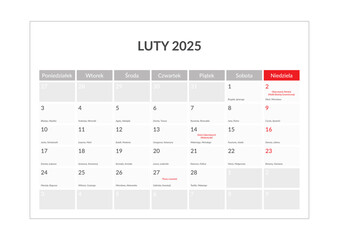 Kalendarium 2025 pl / imieniny / święta
