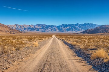 Fototapeta premium A vast desert landscape unfolds beneath a clear blue sky. Generative Ai