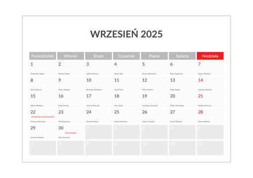 Kalendarium 2025 pl / imieniny / święta