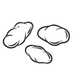 Three gnocchi pile line icon. Outline hand drawn dumplings in Italy, vintage boiled small lumps of dough, cheese or potato. Italian food, dessert mascot, gnocchi top view icon vector illustration