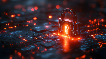 A glowing padlock stands guard over a network of circuits, symbolizing the importance of cybersecurity and data protection in the digital age.