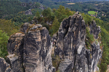 Basteibrücke bei Rathen und Wehlen, Landkreis Sächsische Schweiz Osterzgebirge, Sachsen,...