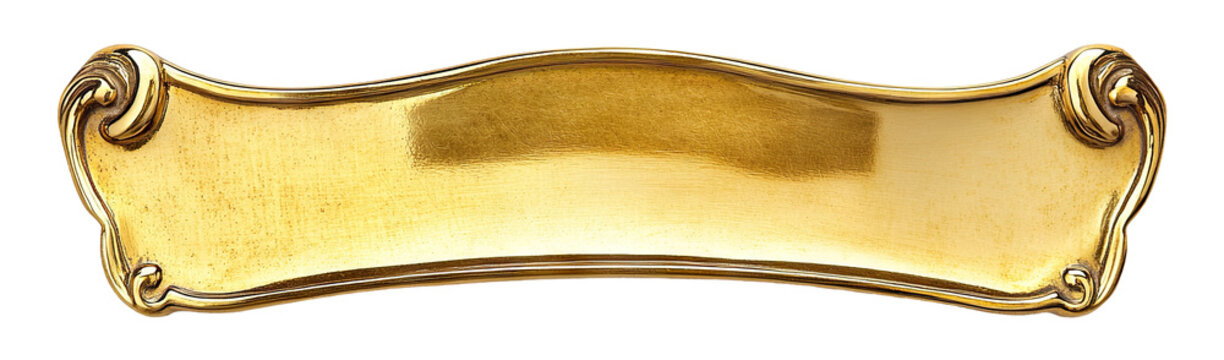 Blank golden nameplate with ornate design, isolated on transparent cutout background