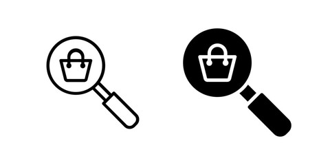 Magnifying glass and shopping bag, symbolizing searching in online stores.