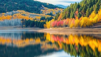 Fototapeta premium Beautiful natural scenery in autumn in illustration style