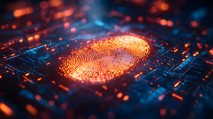 A glowing digital fingerprint, embedded within a complex circuit board, symbolizes the unique identity and security of the digital age. 