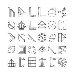 Measurement and Geometry Icon Set  Minimalist Line Art Vector Illustrations