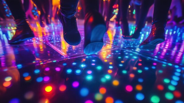 Tanzende F&uuml;&szlig;e im Neonlicht