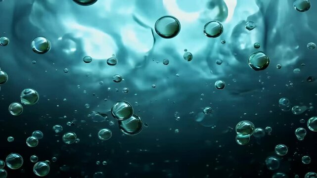 elegant 3D animation underwater bubbles rising black background creating smooth seamless motion that can used visual effect moisturizing refreshing concepts three dimensional abstract advertisement