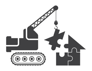 crane traktor with house puzzle icon © Igarts