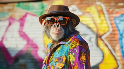 Colorful primate in stylish attire