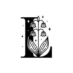 Letter l lily of the valley flower vector clip art