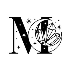 Letter M Moon Crescent Crystal Gems Stars Logo Design