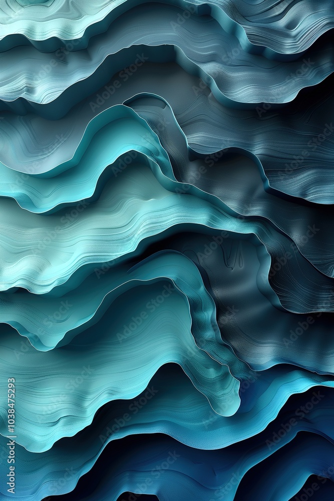 Poster abstract wavy patterns in shades of blue and teal create a fluid, textured visual experience.