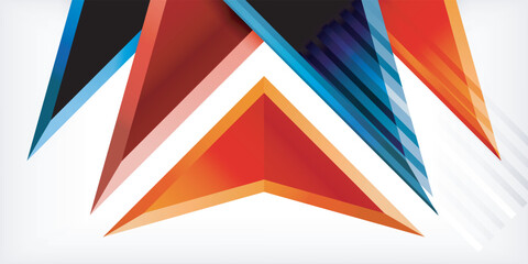 Arrows with 3d effect abstract background. Triangles on light grey backdrop