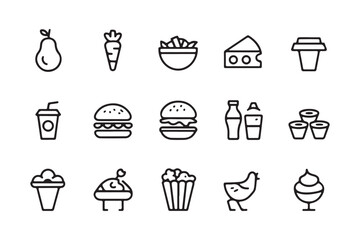Minimalist Food and Drink Icon Set  Line Art Vector Illustrations