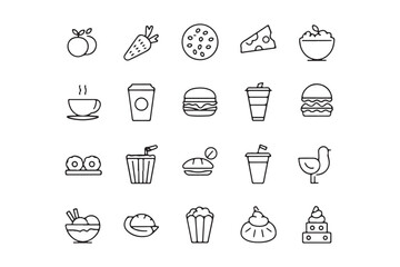 Minimalist Food and Drink Icon Set  Line Art Vector Illustrations