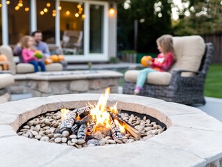 Halloween pumpkin seed roasting family gathered around a cozy firepit