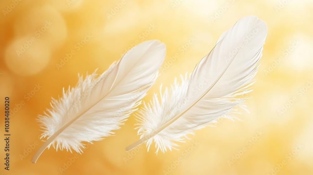 Aufkleber two delicate white feathers gently floating midair creating a serene and peaceful atmosphere set aga