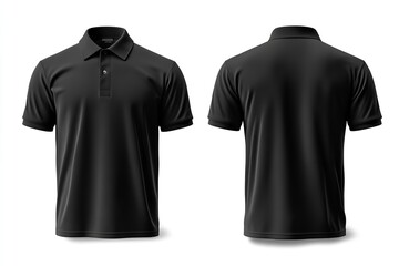 Set of black-collar polo shirts with front and back. Generative Ai