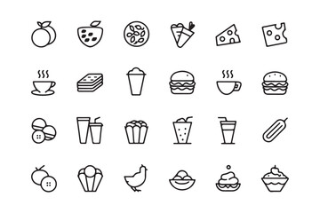 Minimalist Food and Drink Icon Set  Line Art Vector Illustrations
