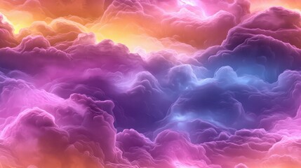 Seamless pattern of vibrant soft clouds in purple, blue, and orange tones