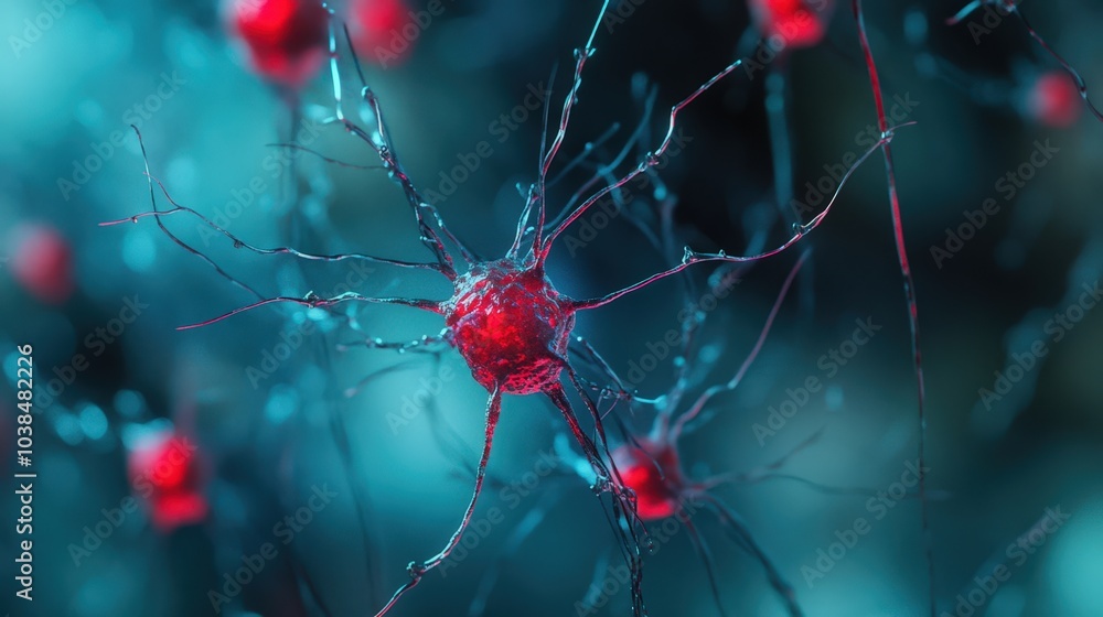 Poster neuron cell with red synapse