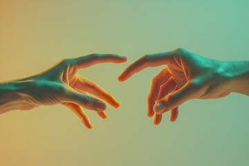 The picture depicts the instant when two hands. Generative Ai