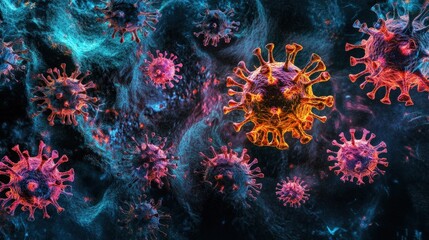 Obraz premium Microscopic view of coronavirus cells