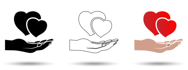 Love and Care icon. Love and Care icon on a white background, isolated. The icon has three uses in applications and websites. Vector illustration. Love and Care icon on a white background.