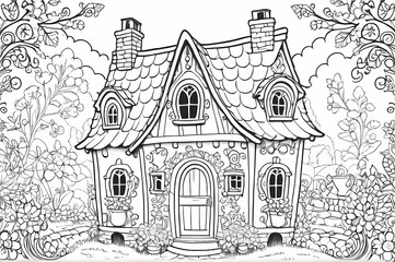 Enchanting hand-drawn fairytale cottage