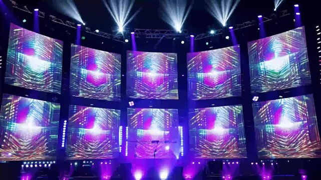 visually exciting 4K animation flashing LED lights wall designed stage lighting effects 25 different screens sequence create dynamic visual show abstract background blinking bright club clubbing