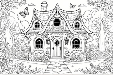 Fototapeta premium Enchanting hand-drawn fairytale cottage