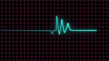 Neon pink heart. Heart rate waves..4k