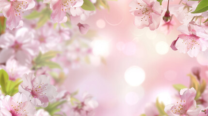 Fototapeta premium Beautiful pink cherry blossom branch spring blue sky background soft focus nature frame Sakura flowers