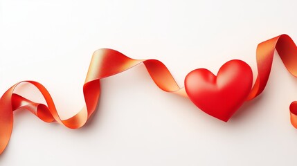 A red heart shape surrounded by a red satin ribbon, isolated on a white background.