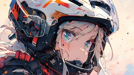 Fototapeta premium Female anime character, mech fighter pilot, colorful anime style