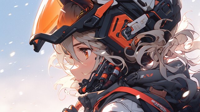Female anime character, mech fighter pilot, colorful anime style