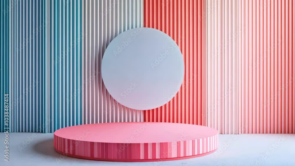 Poster an abstract colorful background with an empty stage podium or pedestal in the center.