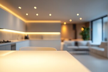 Contemporary kitchen interior in blue with white furnishings. Generative Ai