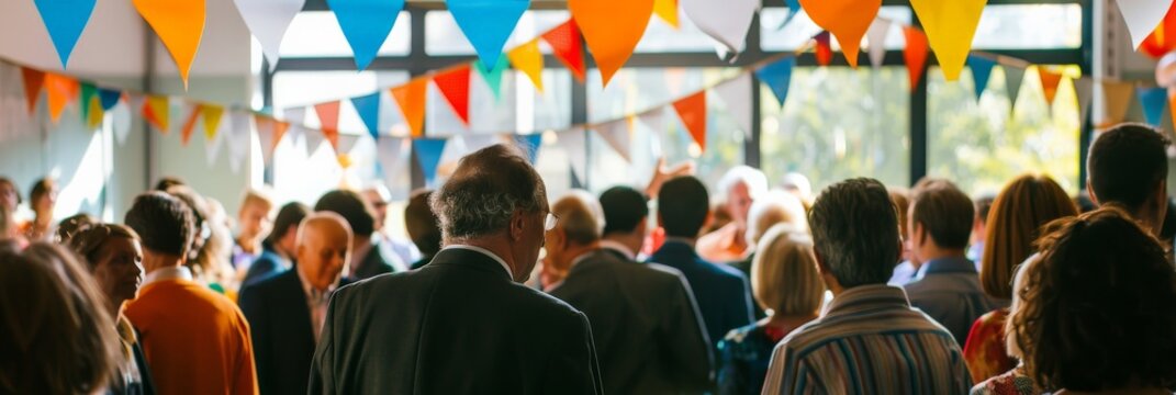 Retirement party with a banner celebrating years of service