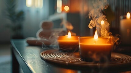 Smoky aroma therapy candles creating a relaxing ambiance in a spa